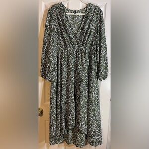 SHEIN Women’s Plus Size V Neck Green Floral High Low Dress Size 2X